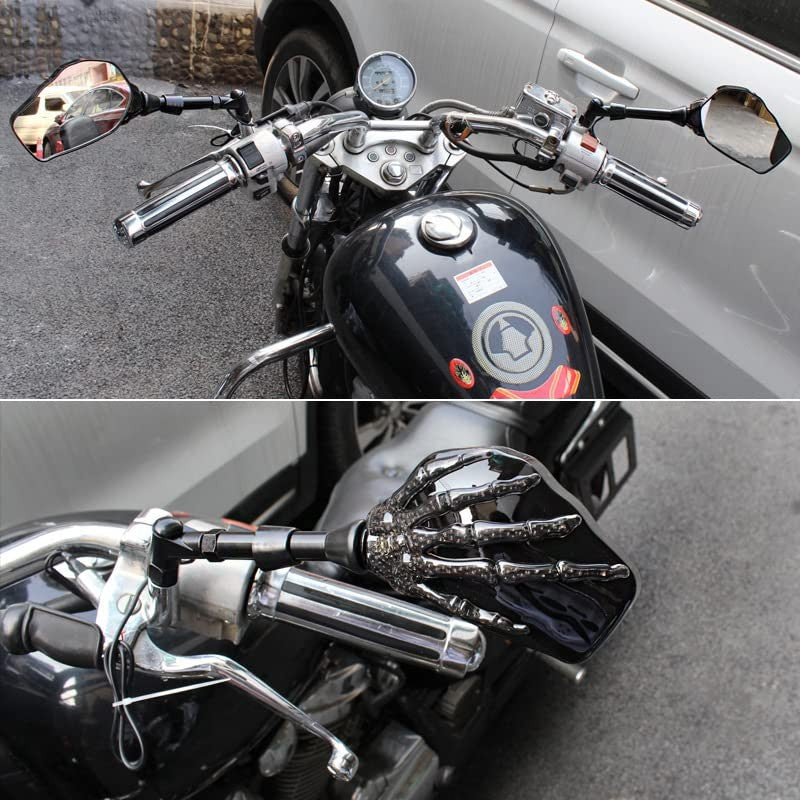 Motorcycle Rear View Mirrors with Luminous Skull Skeleton Hand Design