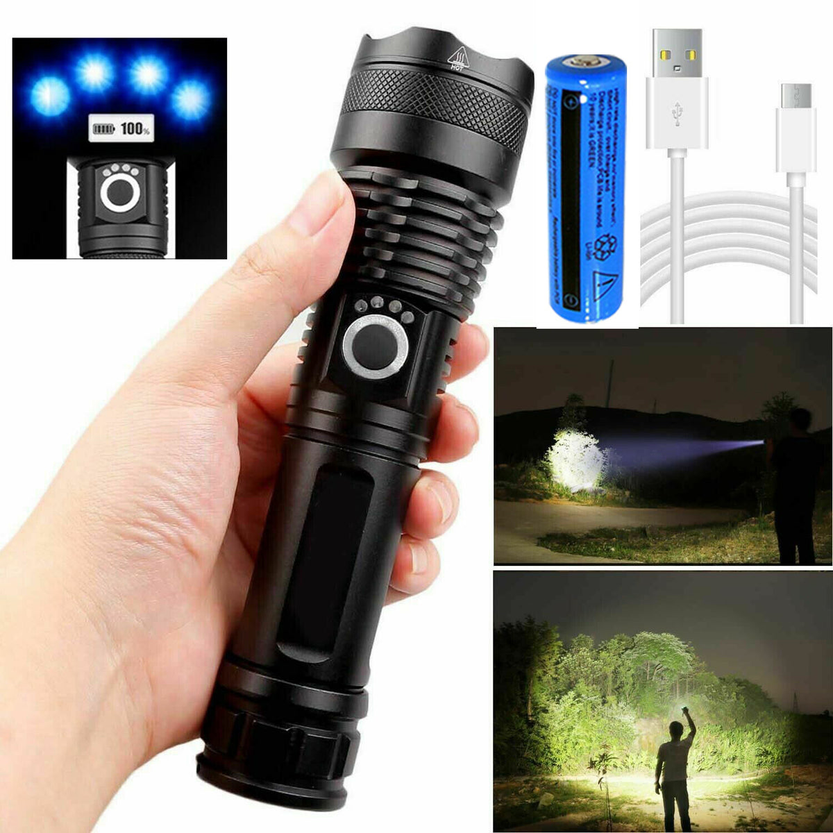 Super Bright LED Flashlight 9900000LM with 5 Modes Rechargeable Torch