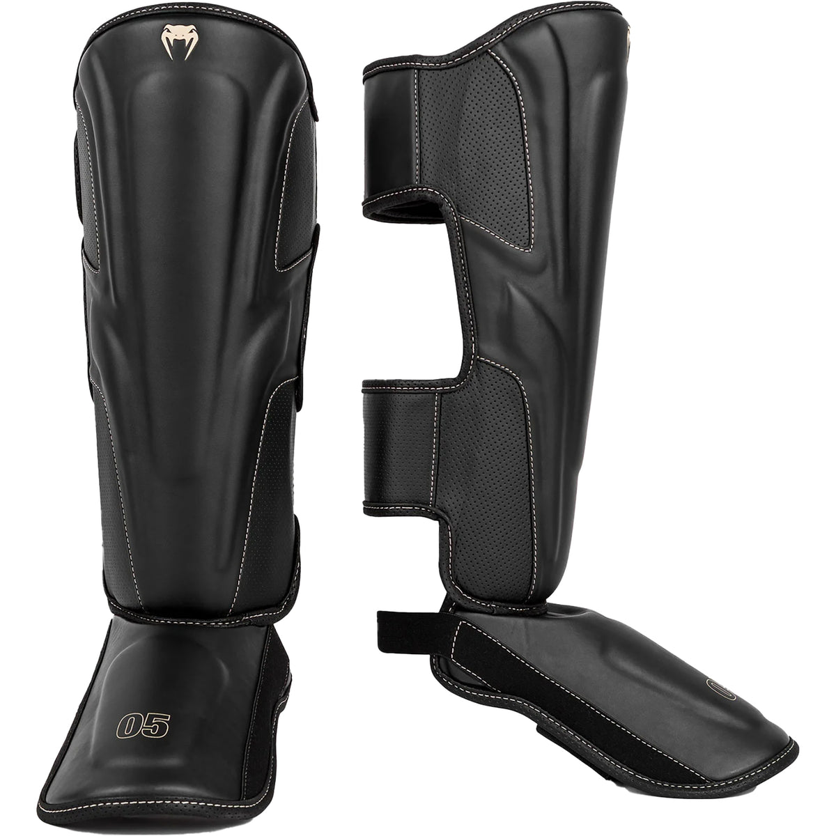 Impact EVO Shin Instep Guards for Boxing MMA Kickboxing - Black Beige