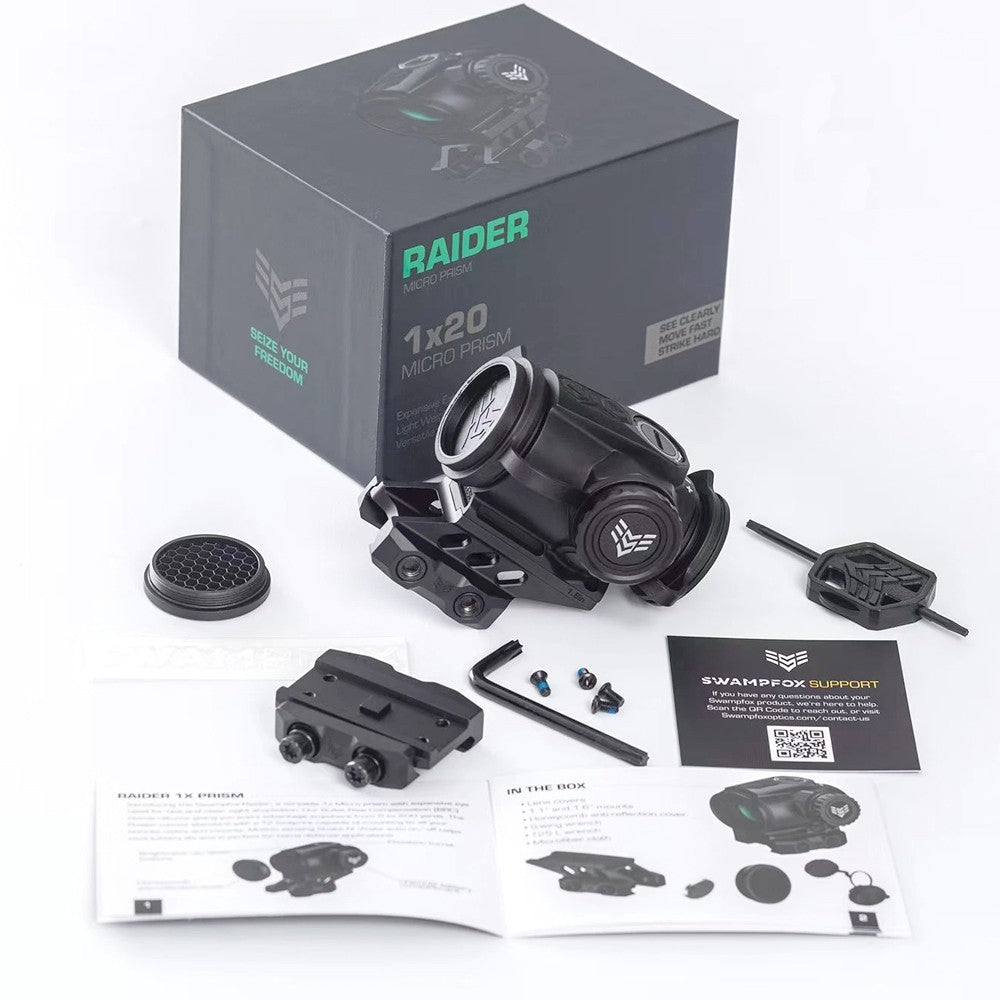 Swampfox Raider 1x20mm Prism Sight with Green BRC Reticle, T2 Footprint