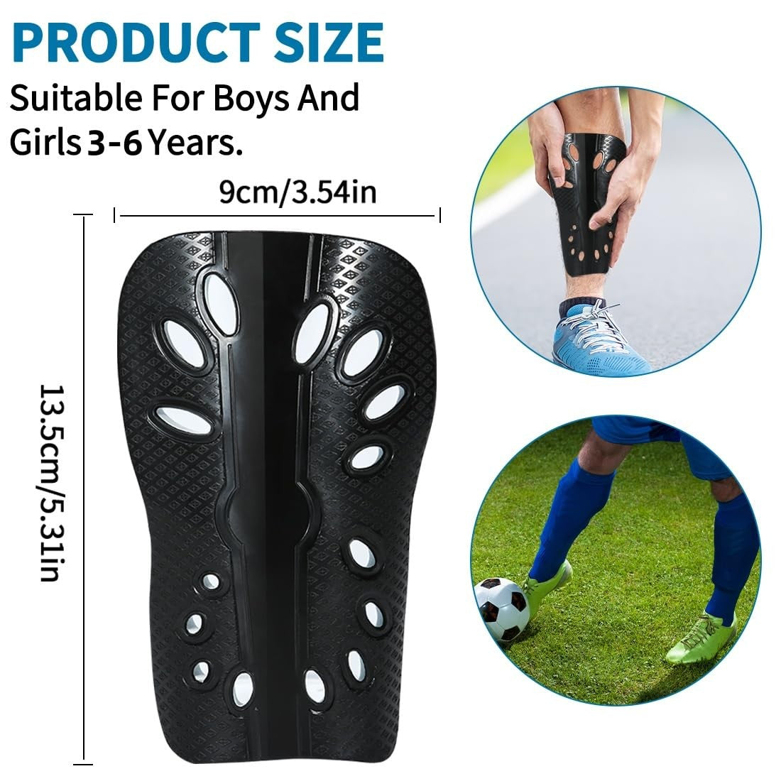 Kids Soccer Shin Guards - 2 Pairs, Lightweight & Adjustable for Youth