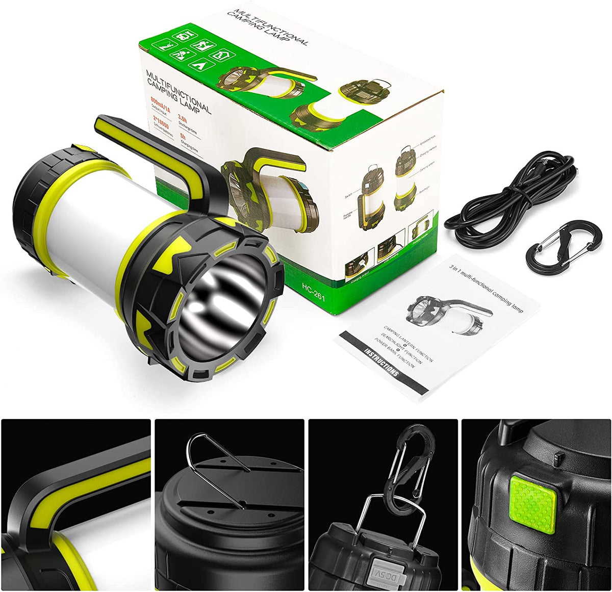 2-in-1 Rechargeable Solar Camping Lantern with USB, 6 Light Modes