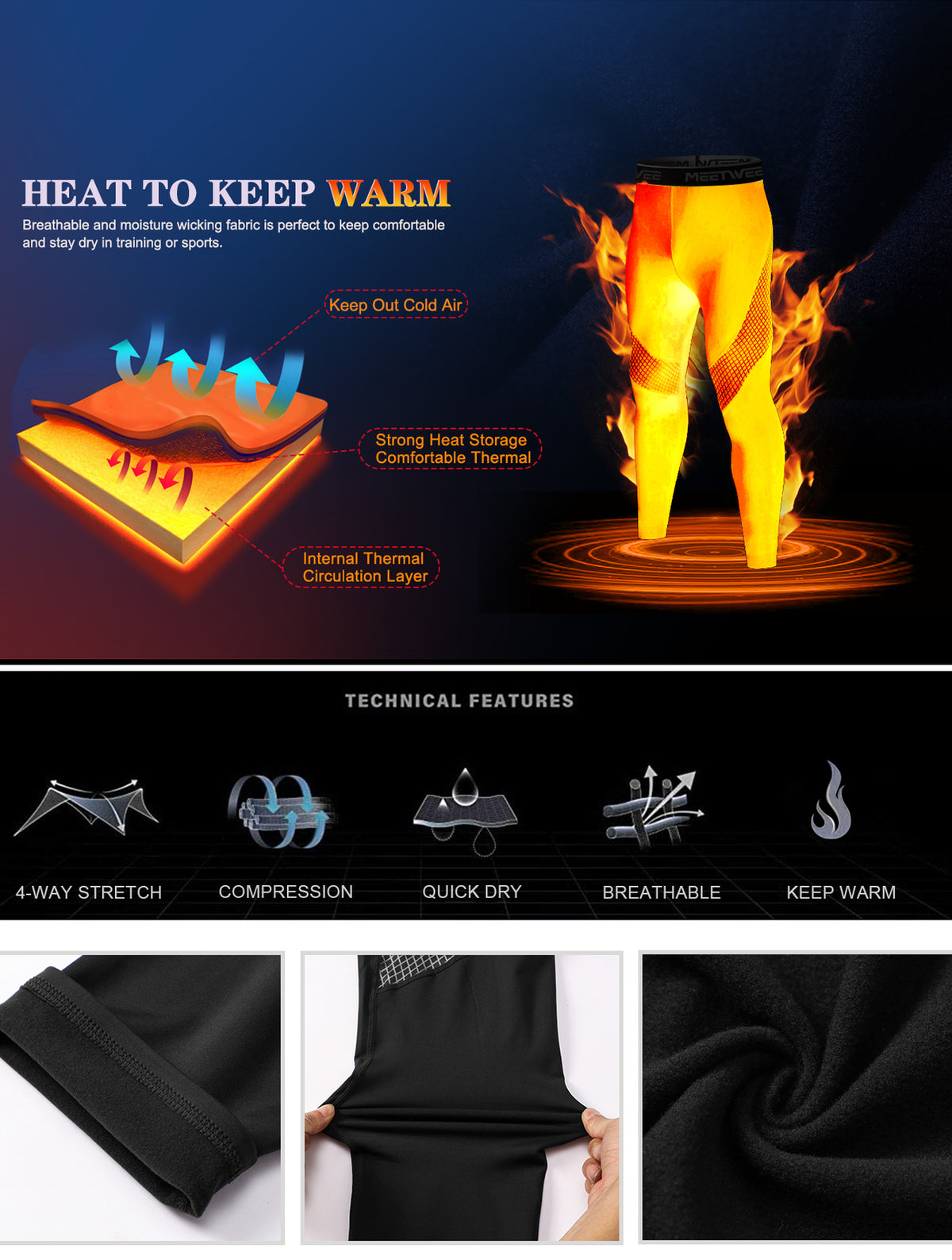 Men's Thermal Base Layer Long Johns Compression Leggings 2 Pack