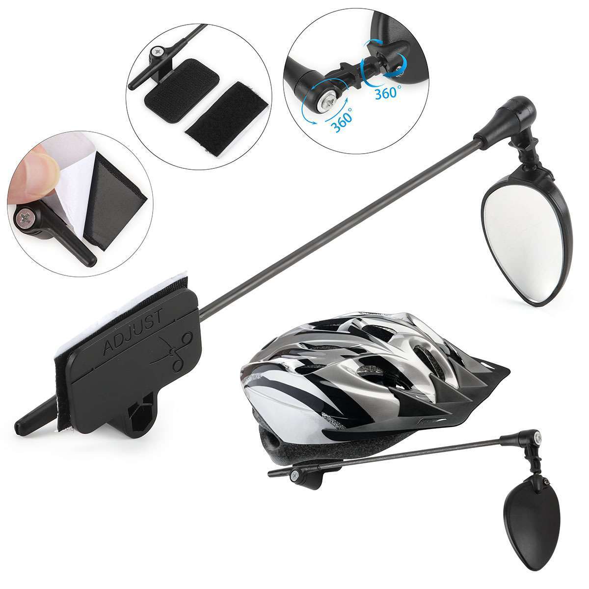 360° Bicycle Helmet Rearview Mirror - Adjustable Cycling Safety Mirror
