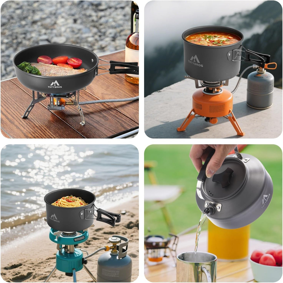 Portable Camping Cookware Set for 2-4 People with Kettle - 27 Pieces