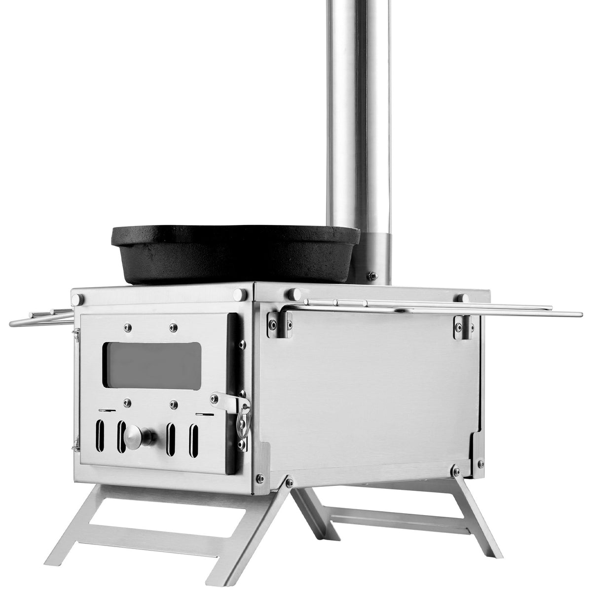 Portable Wood Stove for Camping and Outdoor Cooking with BBQ Plate