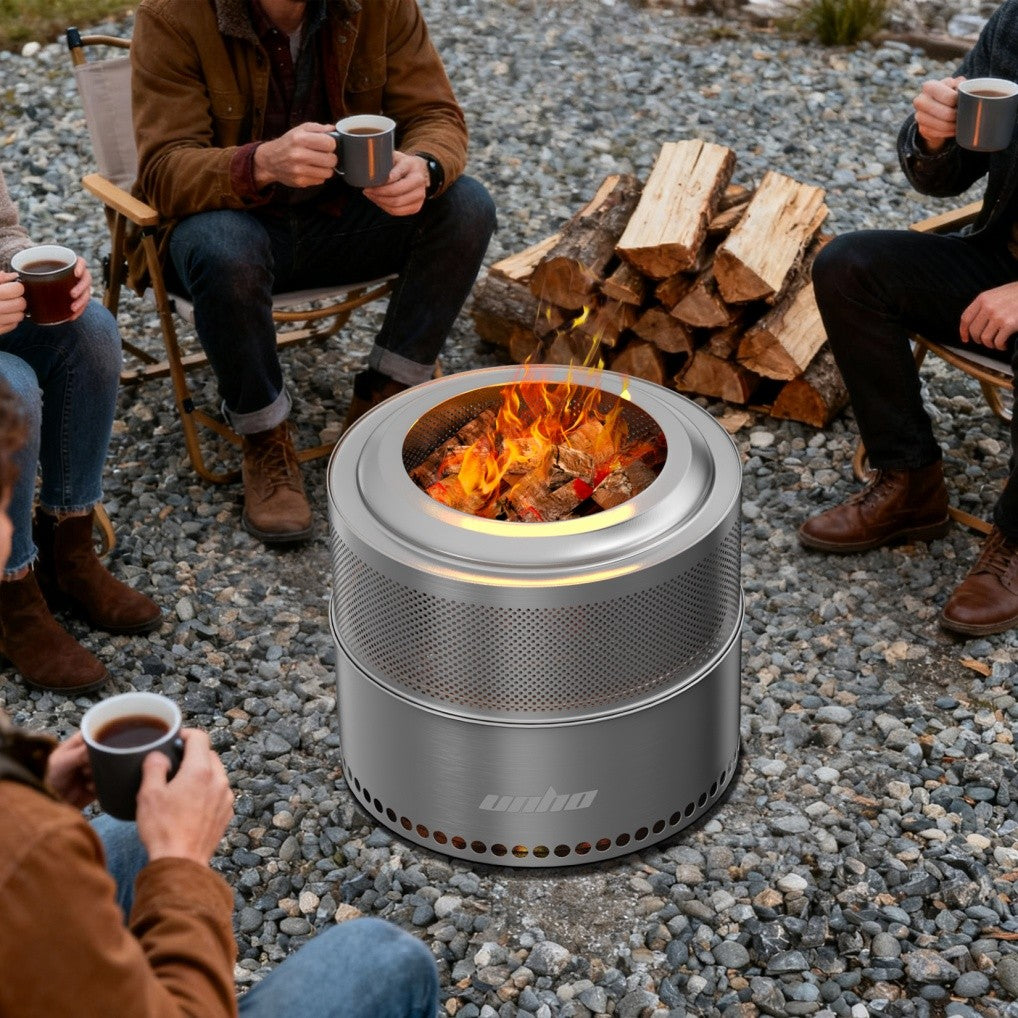 Large Smokeless Stainless Steel Fire Pit for Outdoor Wood Burning - Portable, 4-6 People
