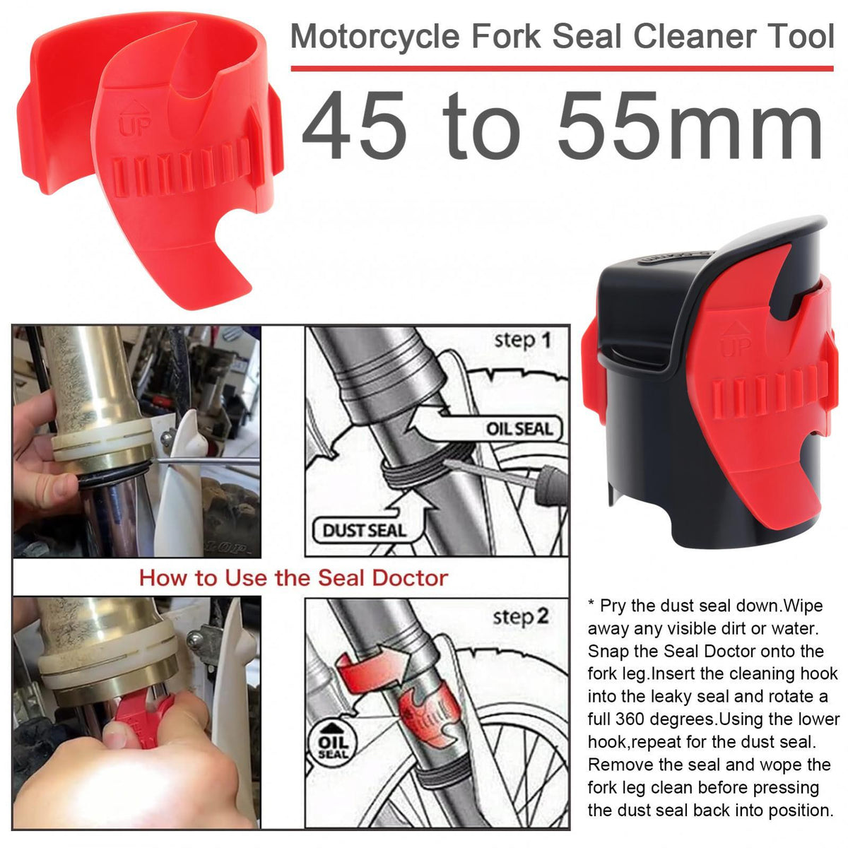 Motorcycle Fork Seal Cleaner Tool 45-55mm Shock Absorber Oil Cleaning