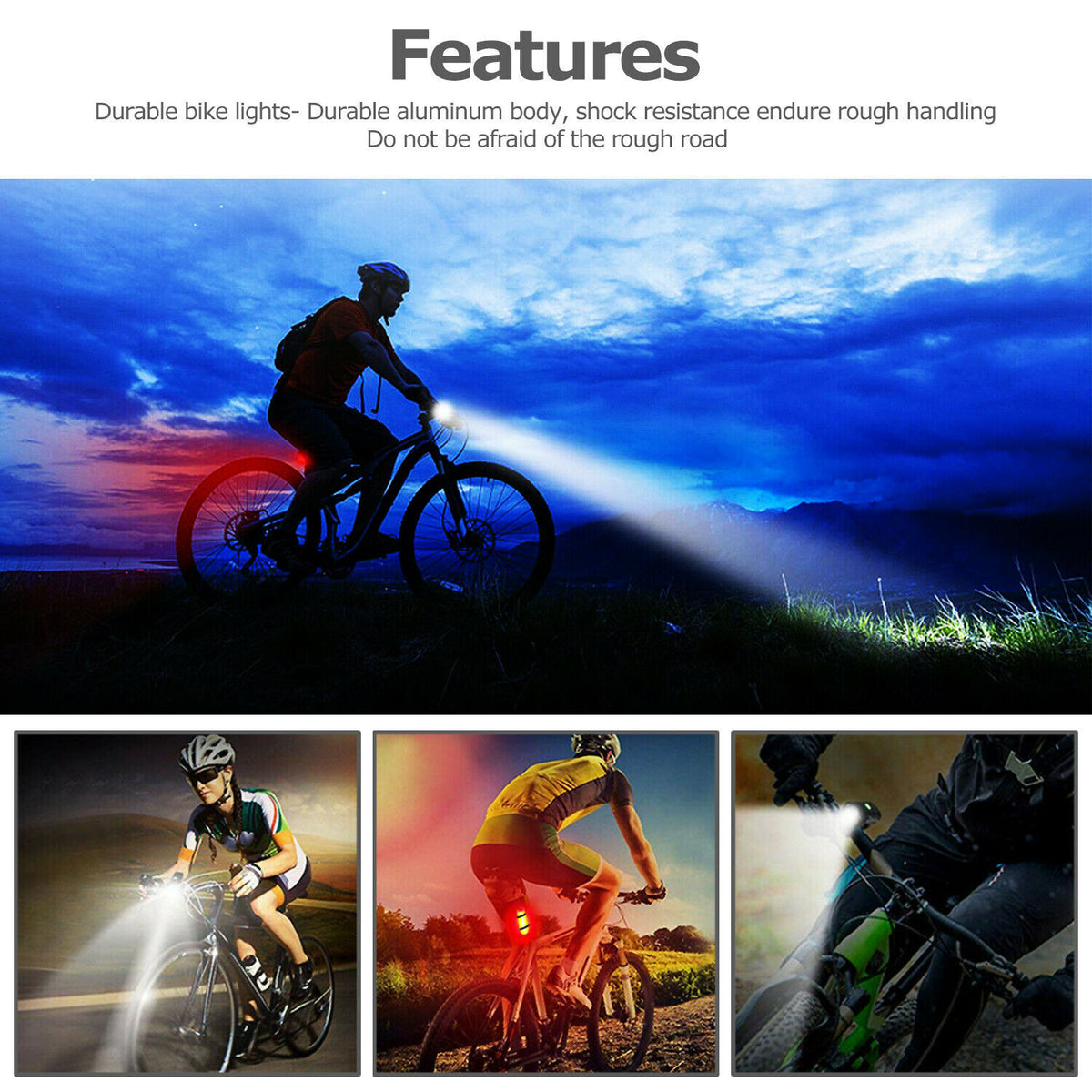 USB Rechargeable Bike Headlight and Tail Light Set - Bright Cycling Lights