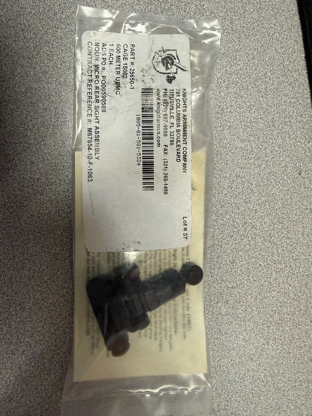 Knights KAC Micro Rear Iron Sight USMC Marked for Rifles & Tactical Use