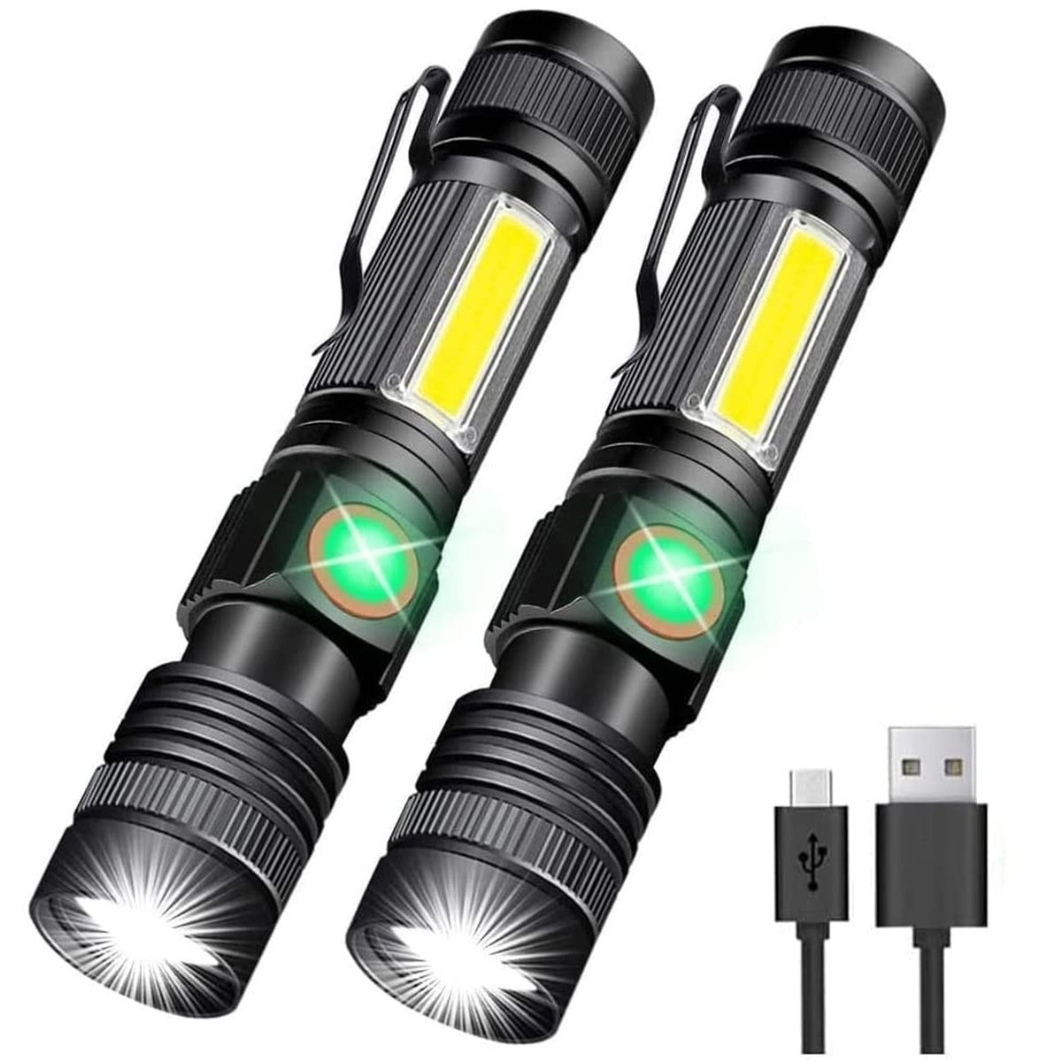 Rechargeable LED Flashlight with Magnetic Base & COB Sidelight – Super Bright, Waterproof, Zoomable