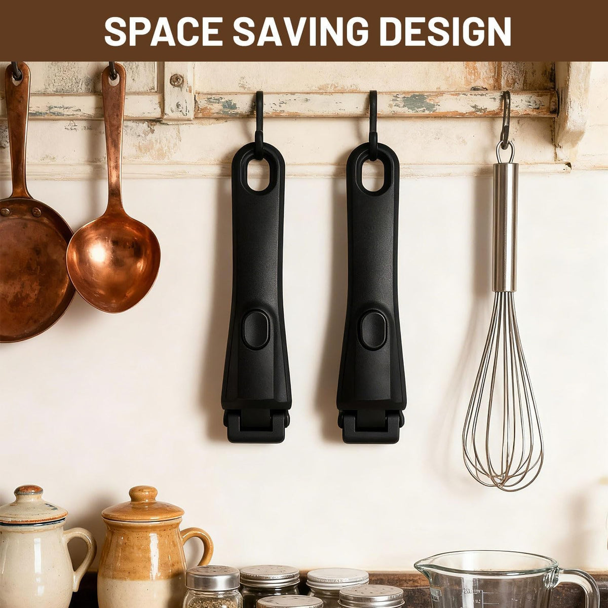 Removable Pot Handle Set - Universal Detachable Black Handles for Pots and Pans