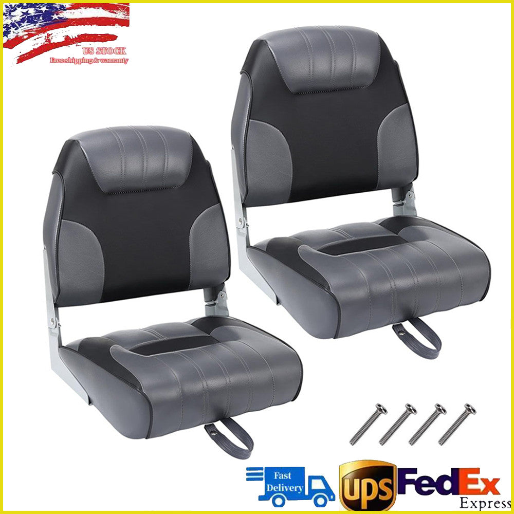 Set of 2 Folding Low Back Boat Seats with Cushions and Stainless Steel Screws
