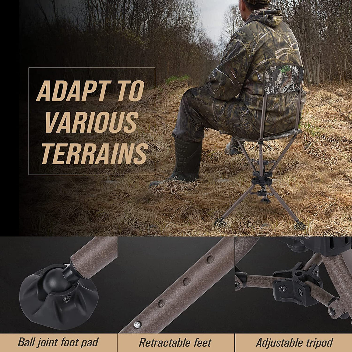 Foldable Swivel Hunting Chair Seat with 360° Rotation and Adjustable Height