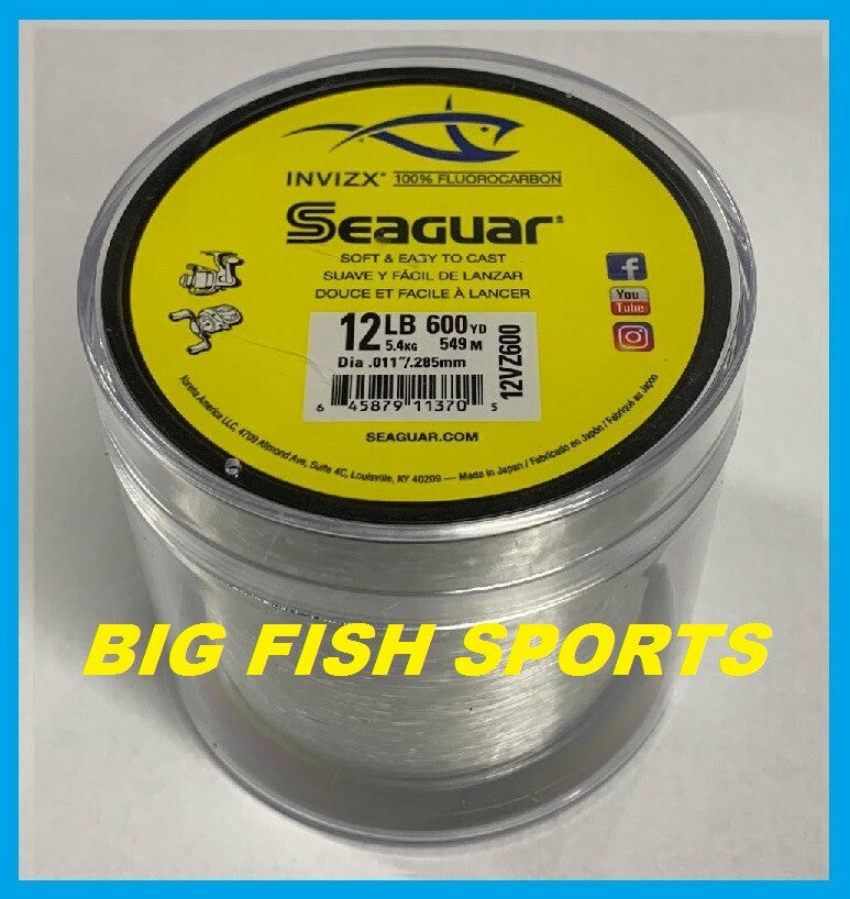 Seaguar InvizX Fluorocarbon Fishing Line 12lb 600 Yards - Clear & UV-Resistant