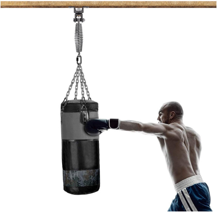 Heavy-Duty Boxing Bag Hanger with Chains and Springs - Up to 350 lbs, Silver