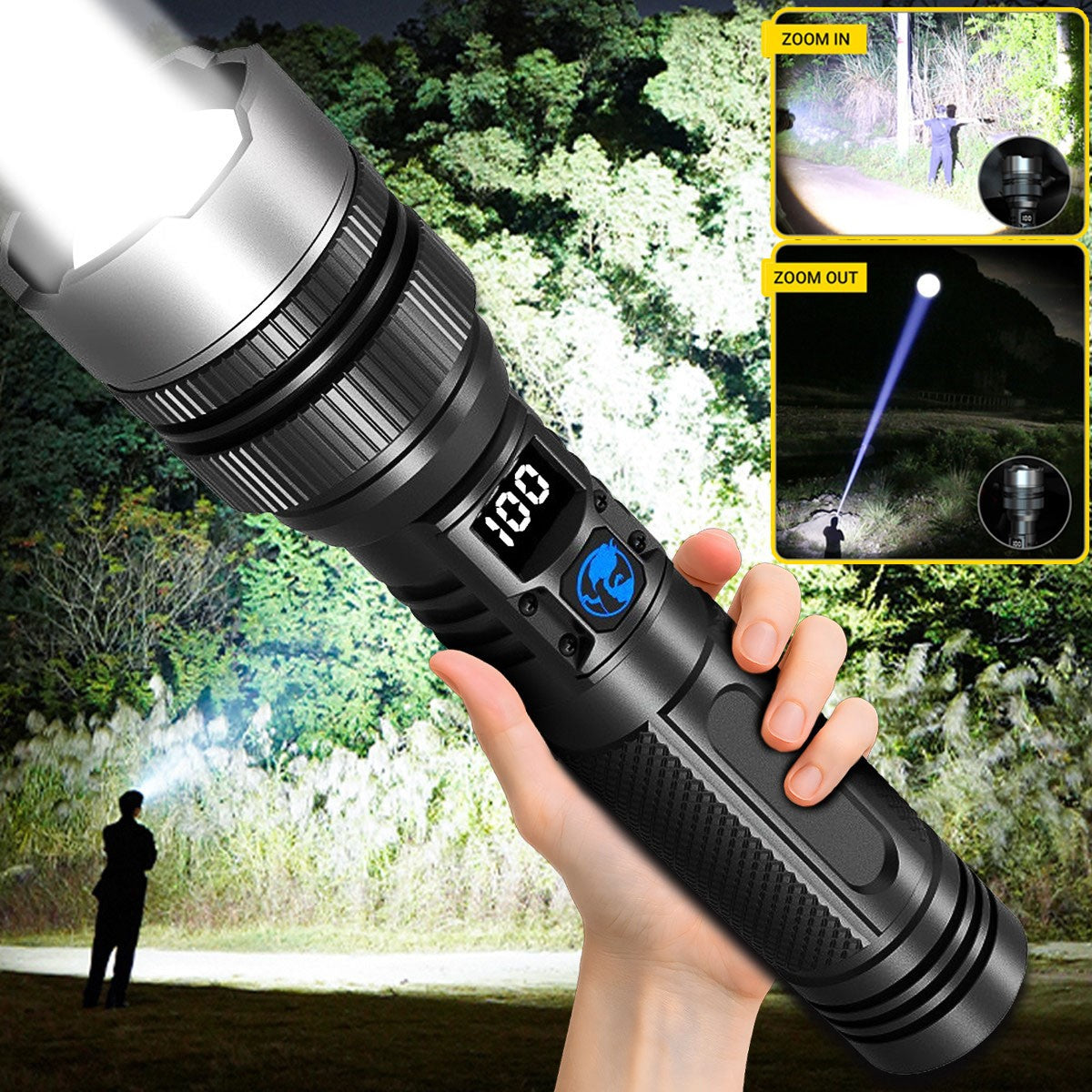 Super Bright LED Tactical Flashlight with Rechargeable Battery & Zoom