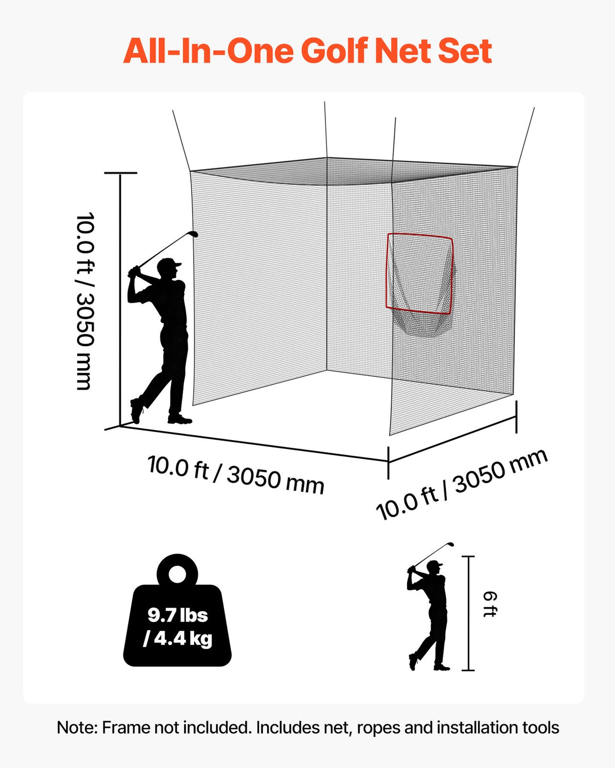 10x10ft Golf Batting Cage for Indoor Outdoor Practice - Stable & Durable