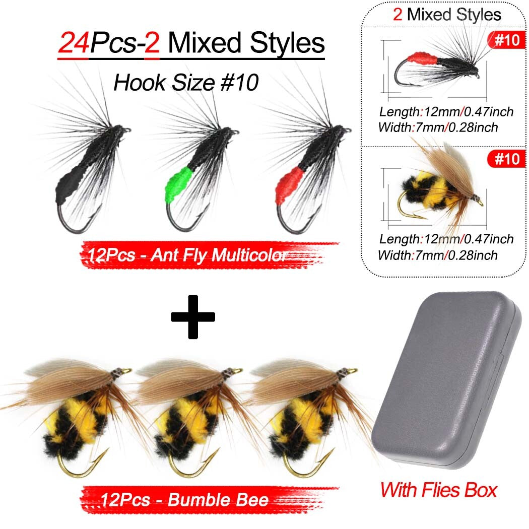 Artificial Fishing Flies Kit - 24 Pcs Trout Bass Perch Saltwater Freshwater Lures