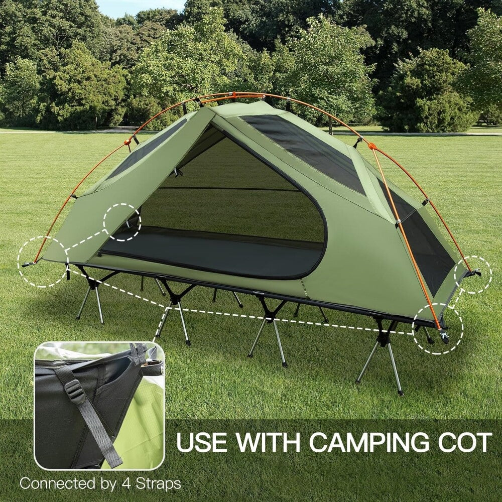 Outdoor Camping Tent and Cot Set with External Cover - Compact Elevated Design