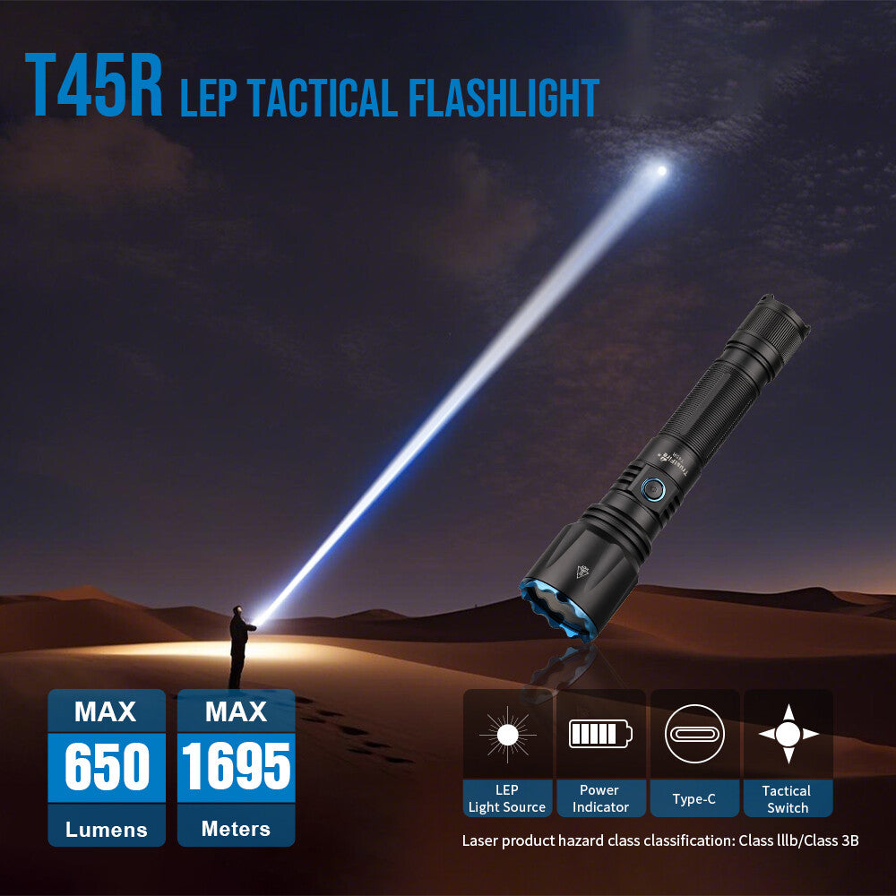 TrustFire T45R Laser Tactical Flashlight 650LM 1695M Range with Remote Switch