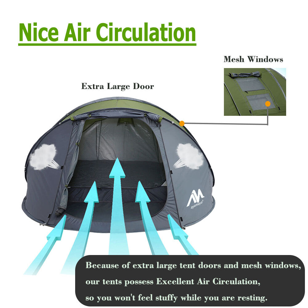 4-6 Person Waterproof Pop Up Camping Tent with Double Layer & Vestibule