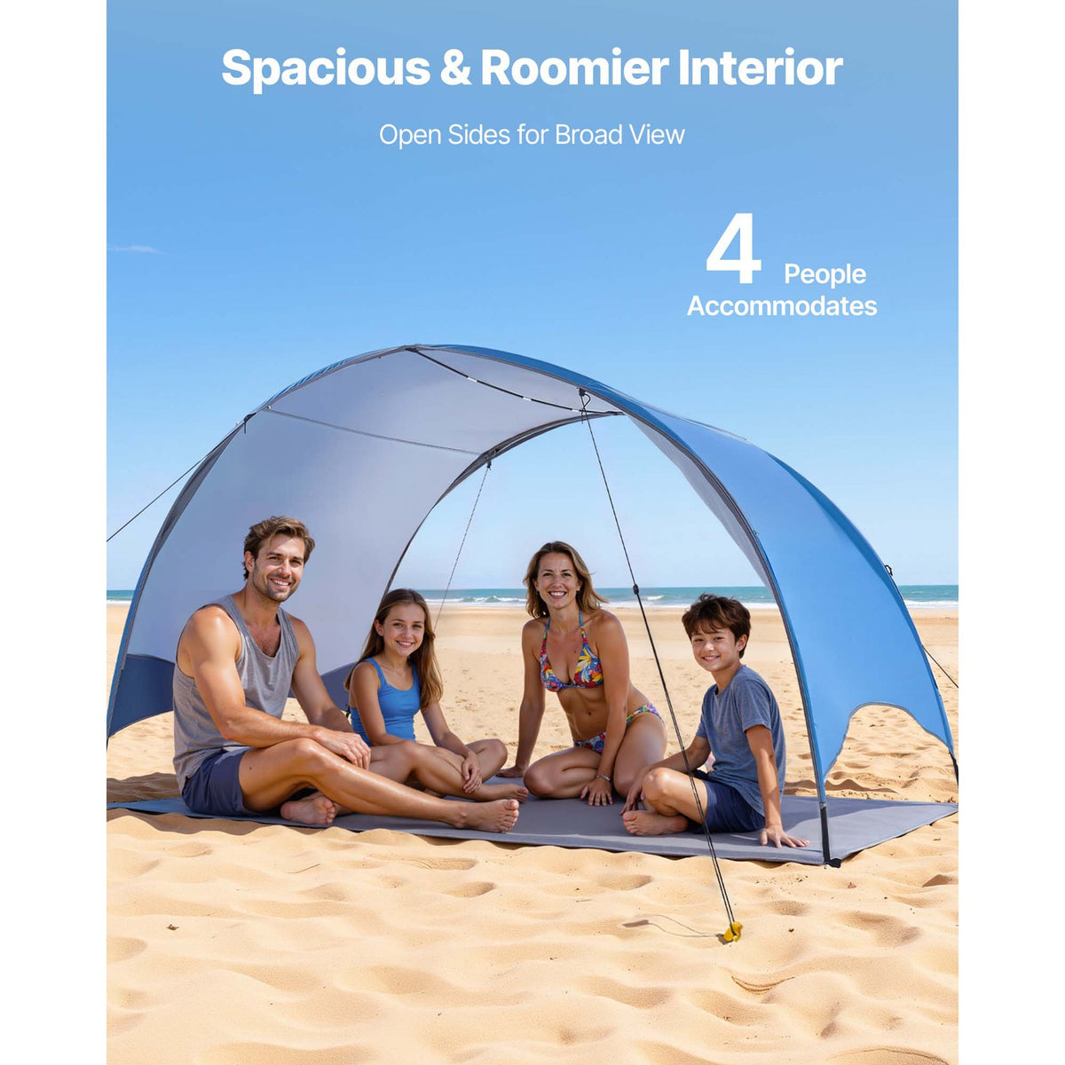 Portable Beach Tent Sun Shelter with UPF 50+ Protection for 4 People