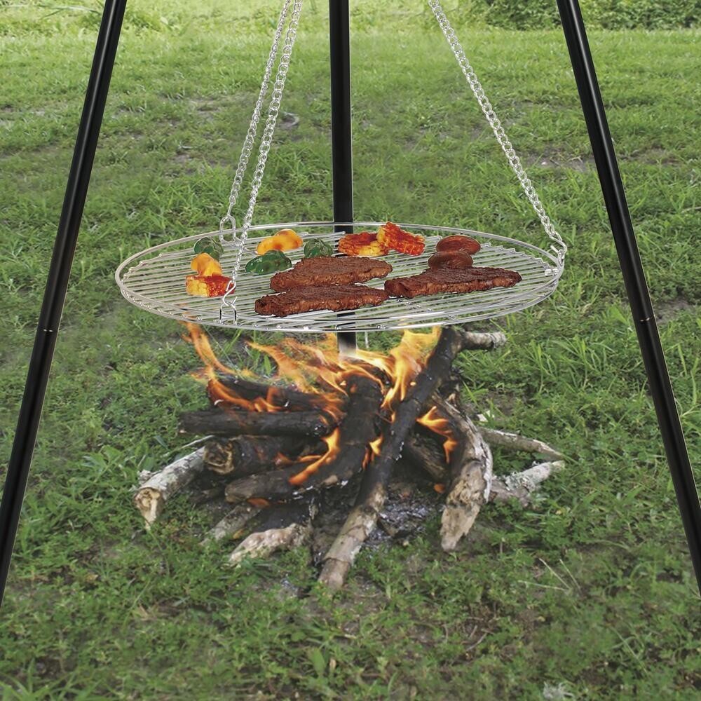 27-Inch Black Steel Collapsible Tripod Cooking Grate for Outdoor Camping Fire Grill