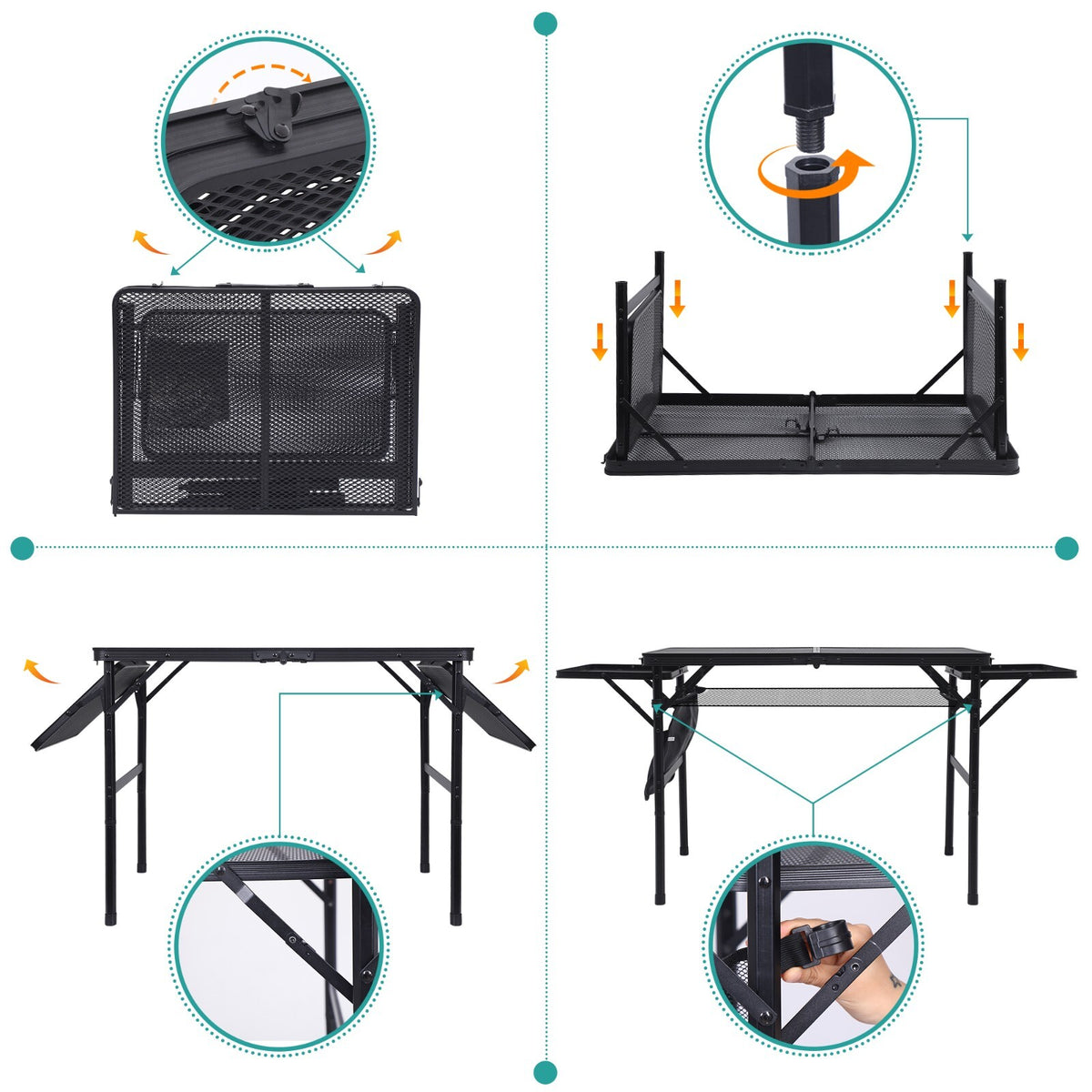 Foldable Camping & Outdoor Grill Table with Adjustable Height & Side Pockets