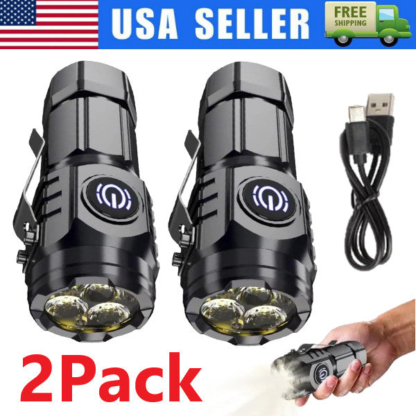Mini Triple-Eyed Waterproof LED Flashlight - Rechargeable, Portable, Outdoor Use
