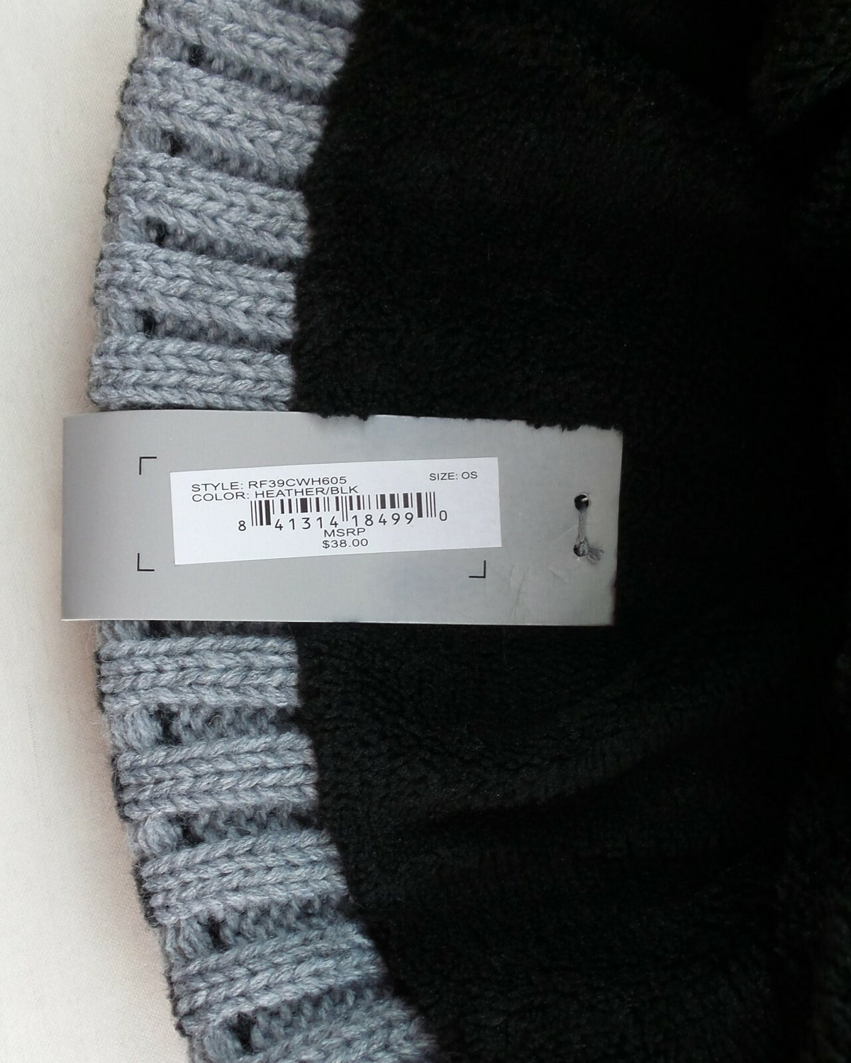 Rainforest Men's Heather Grey Black Ribbed Knit Beanie with Fleece Lining