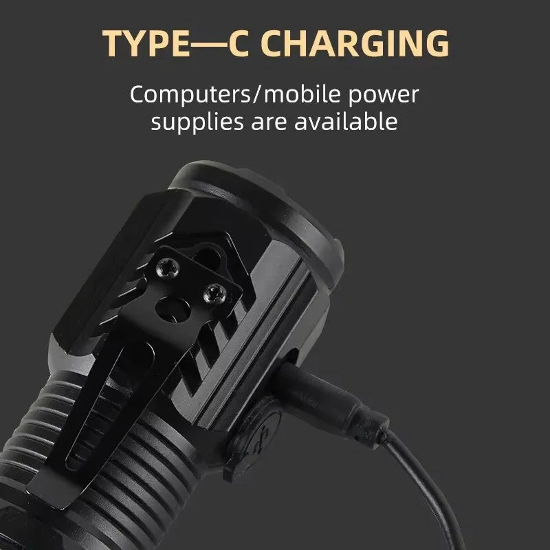 Rechargeable LED Flashlight 1200000LM Tactical Handheld Torch with Type-C