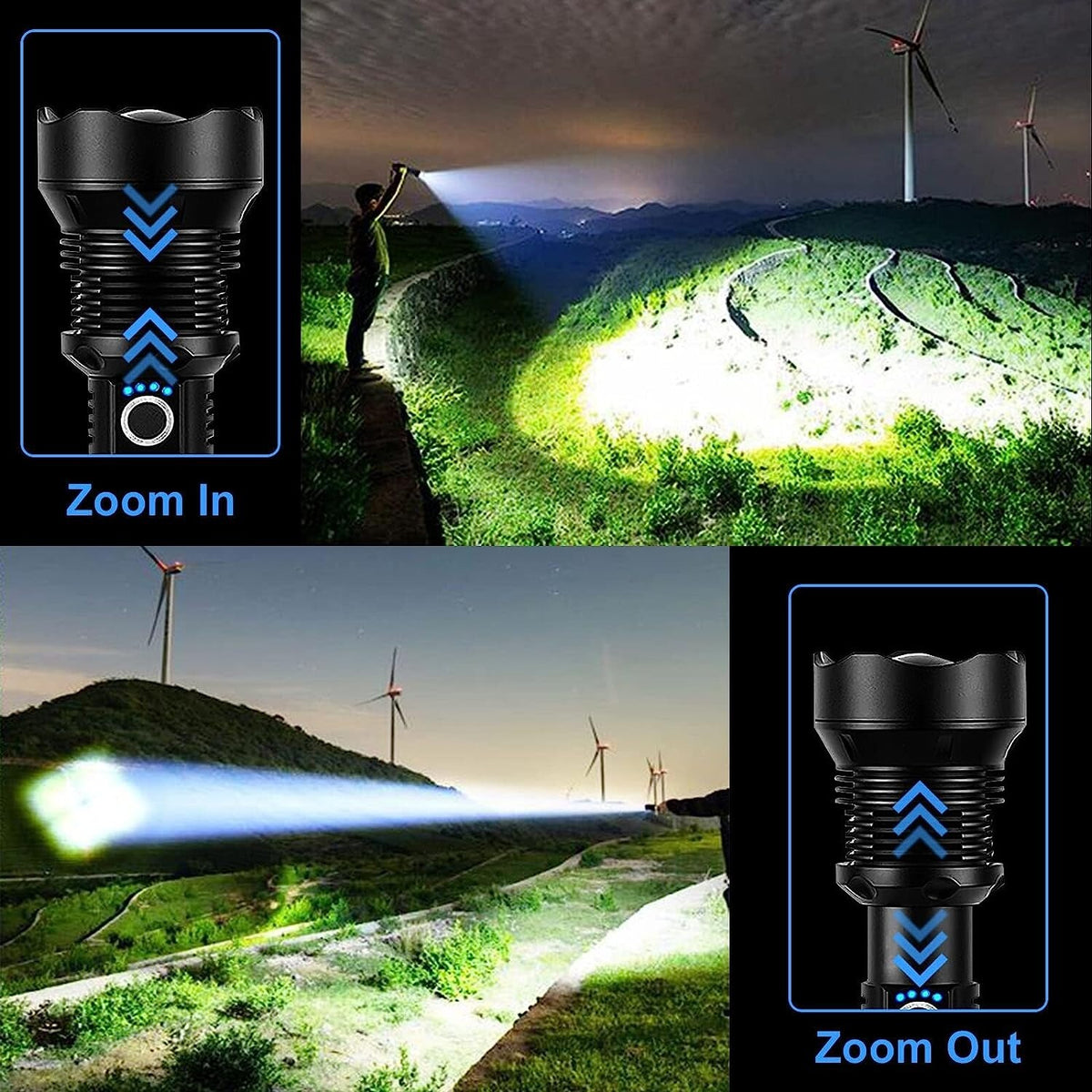 Super Bright Rechargeable LED Flashlight 90000 Lumens Tactical Torch with Zoom