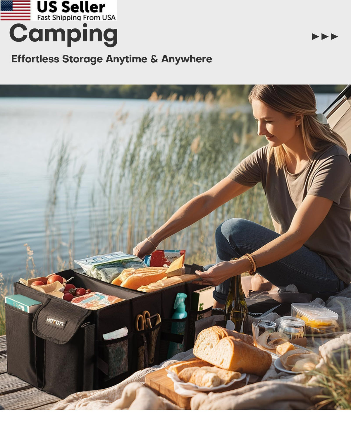 Medium Car Trunk Organizer with 2 Compartments - Durable Black Storage Bin