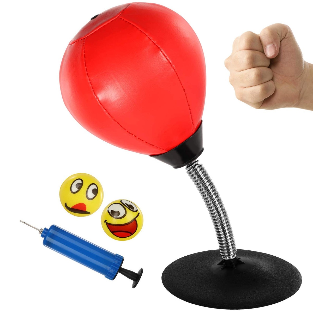 Stress Buster Desktop Punching Bag Stand with 2 Extra Balls - Red Reflex Boxing
