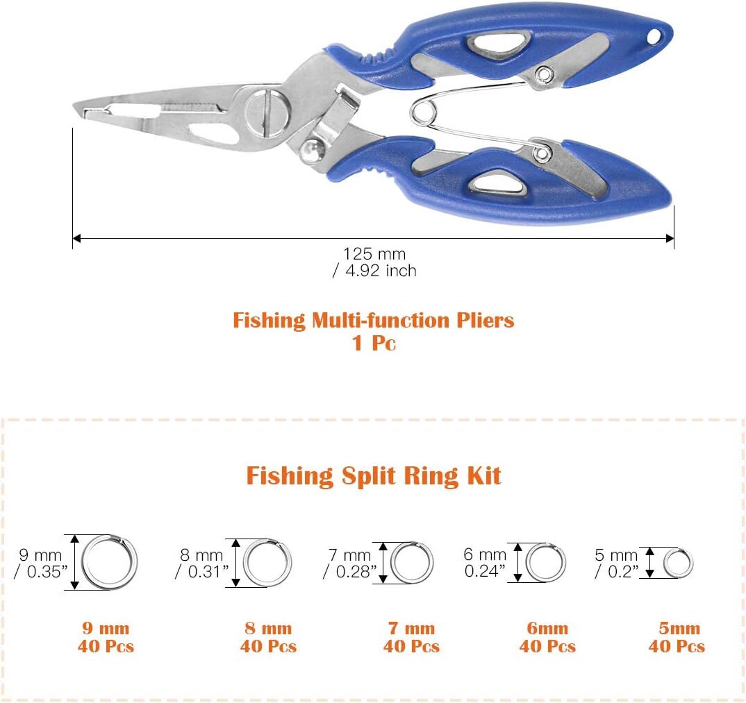 Stainless Steel Fishing Split Rings Set 5 Sizes for Lures & Connectors - 201 Pieces