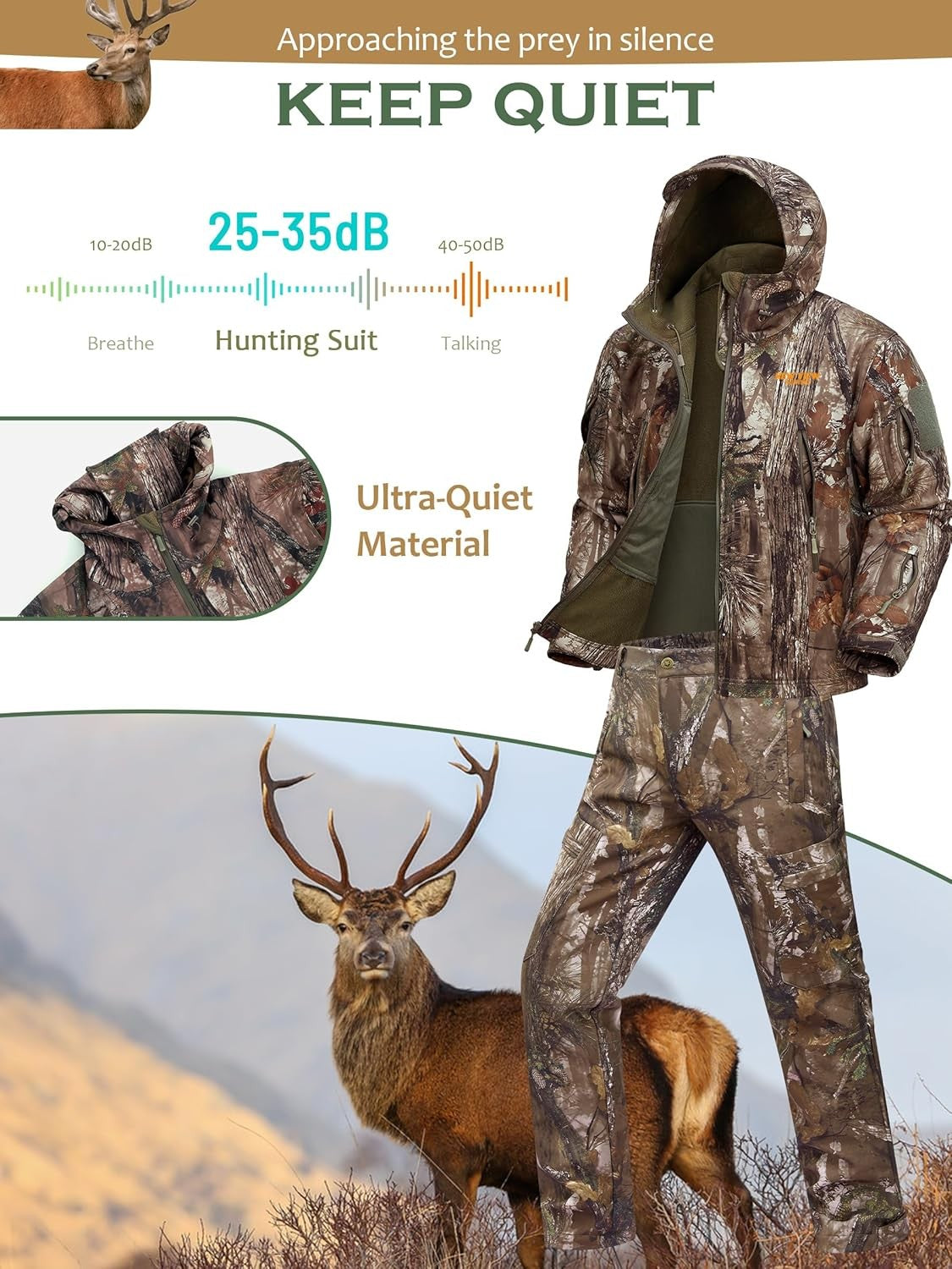 Men's Camouflage Hunting Clothes Set Quiet Warm Jacket & Pants
