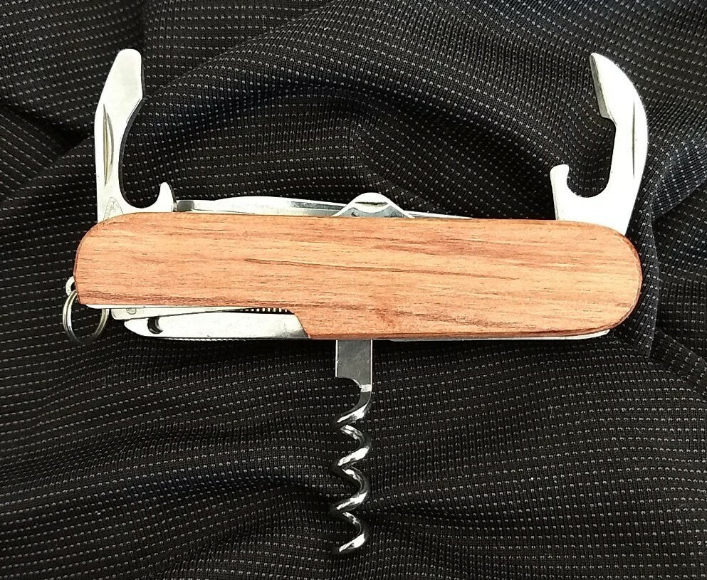 Multi-Tool Pocket Knife with Wood Handles, 10 Functions, Camping Gear