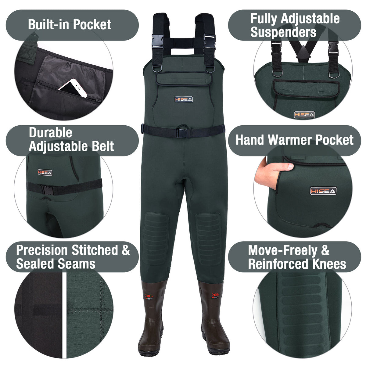Unisex Neoprene Fishing Waders with Insulation and Cleated Boots - Waterproof Chest Waders for Hunting & Fishing