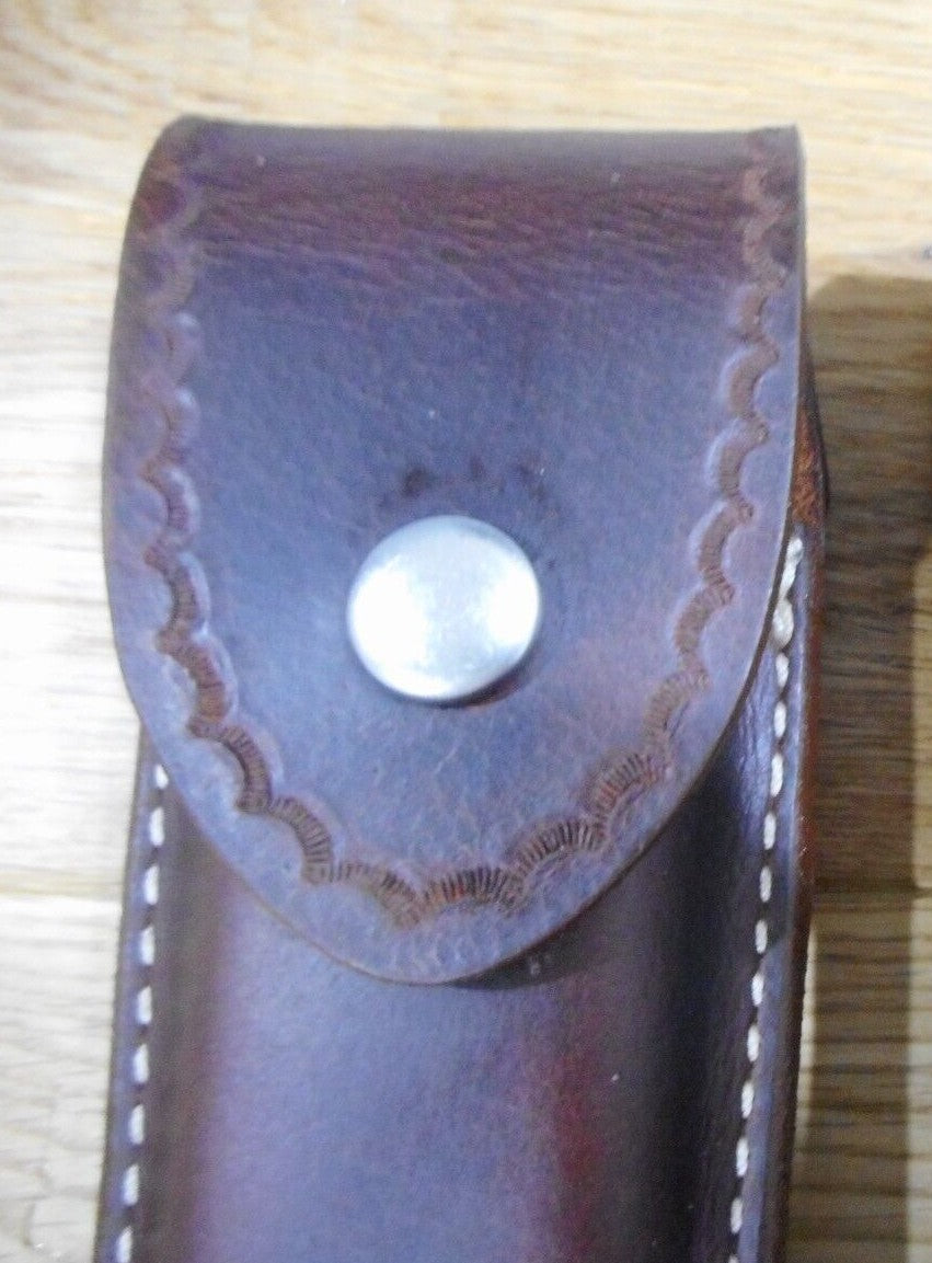 Leather Sheath for Multi Tools - Durable Custom Dark Brown Sheath with Plain or Tooled Flap