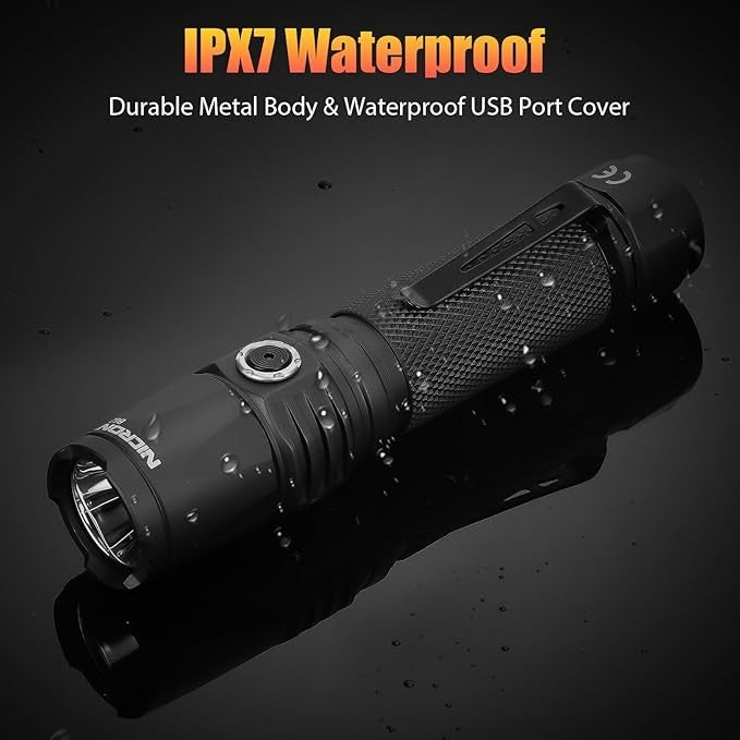 Rechargeable Tactical Flashlight 1000 Lumens with Type C Cable for Camping