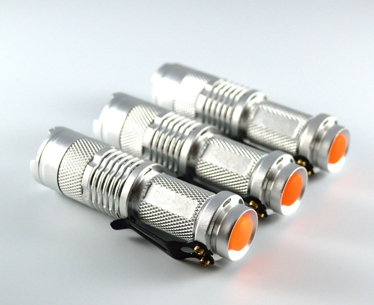 Mini Tactical Flashlight 3-Pack Focus Adjustable 300 Lumens IPX-6 Water Resistant