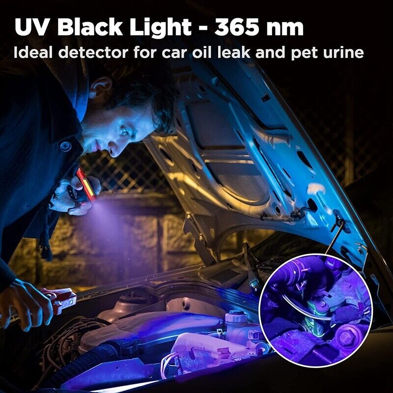 Rechargeable LED Flashlight Penlight with COB Spotlight UV Light Portable