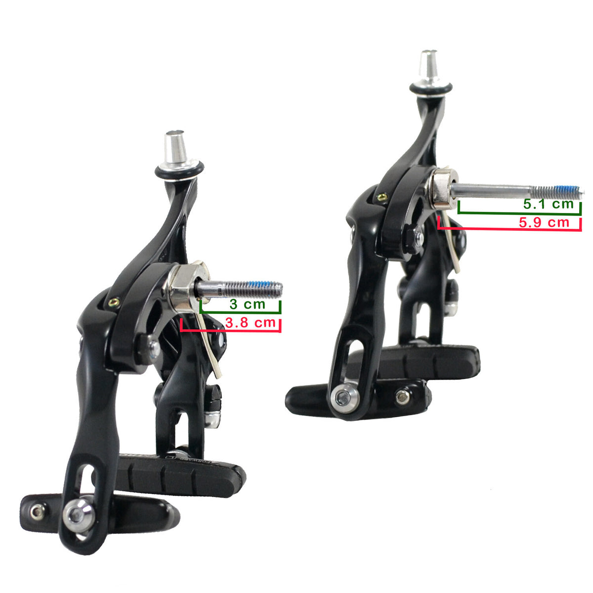 Long Reach Bicycle Brake Caliper Set 53-73mm Nutted Mount Black