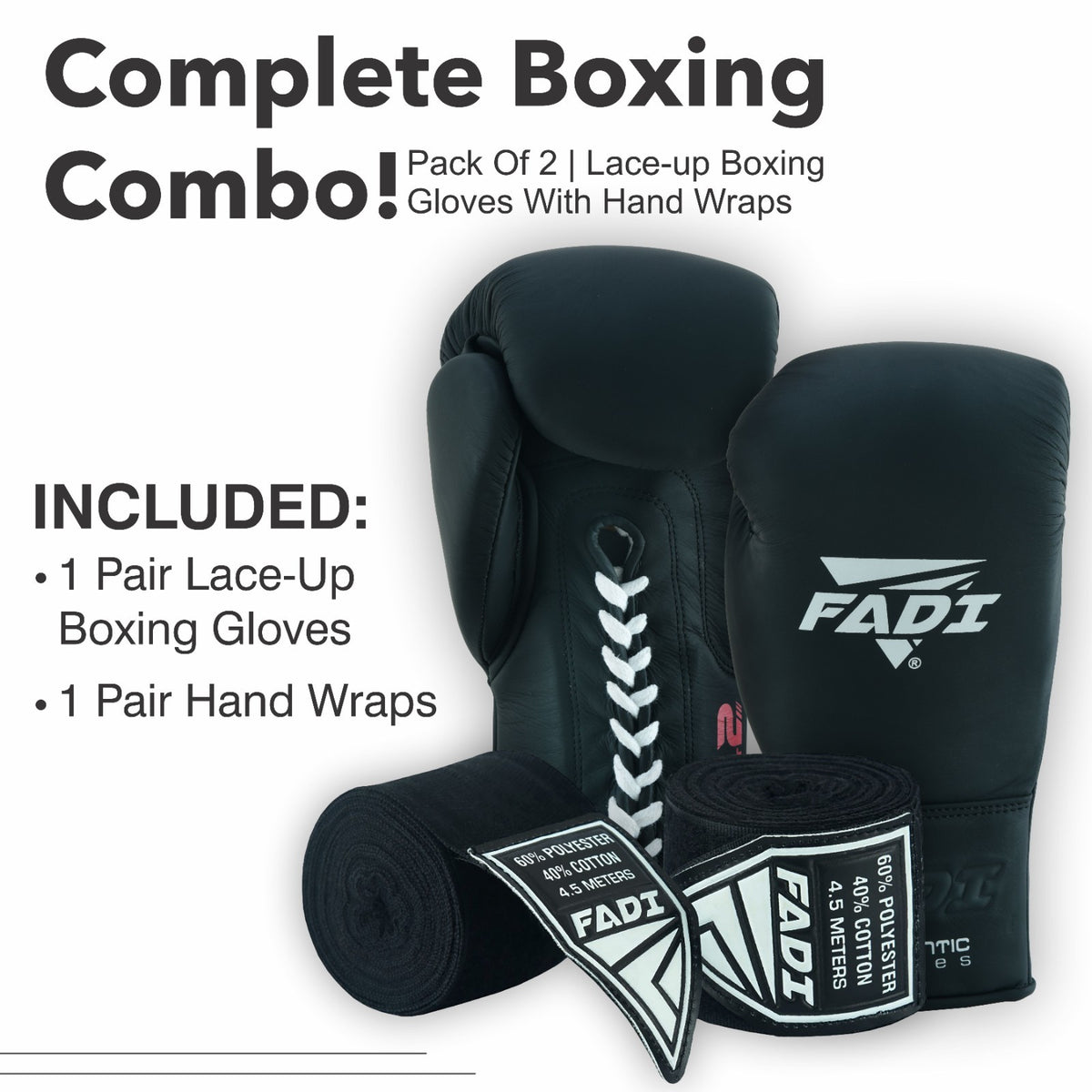 Boxing Gloves & Hand Wraps Bundle - Leather Training Gear for Boxing MMA Kickboxing
