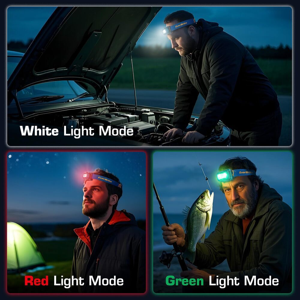 Rechargeable LED Headlamp with 5 Modes, 120° Adjustable Light, USB-C