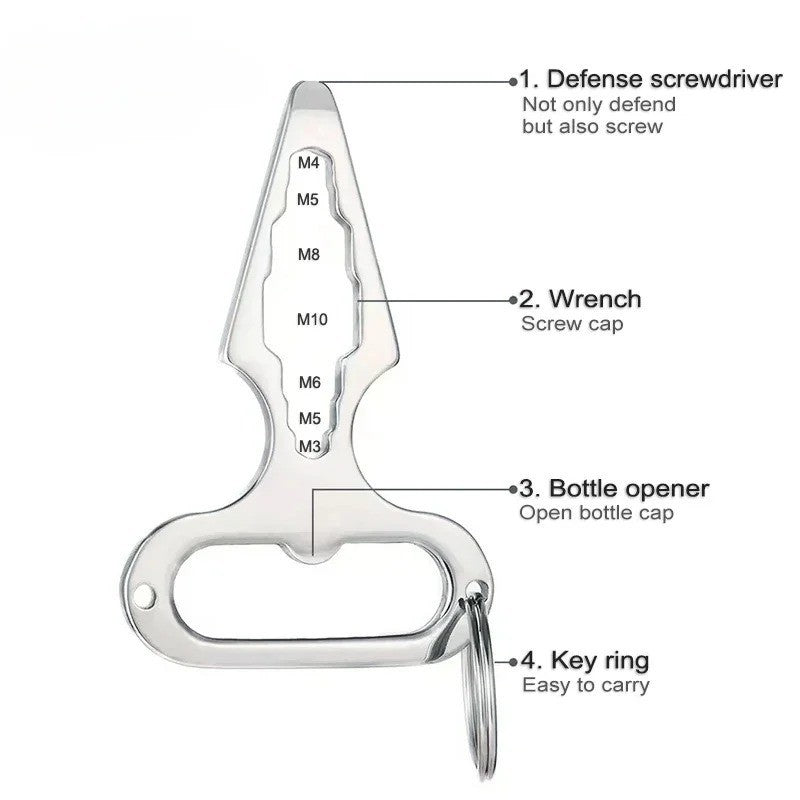 Stainless Steel EDC Keychain Bottle Opener Self-Defense Tool Camping Gear