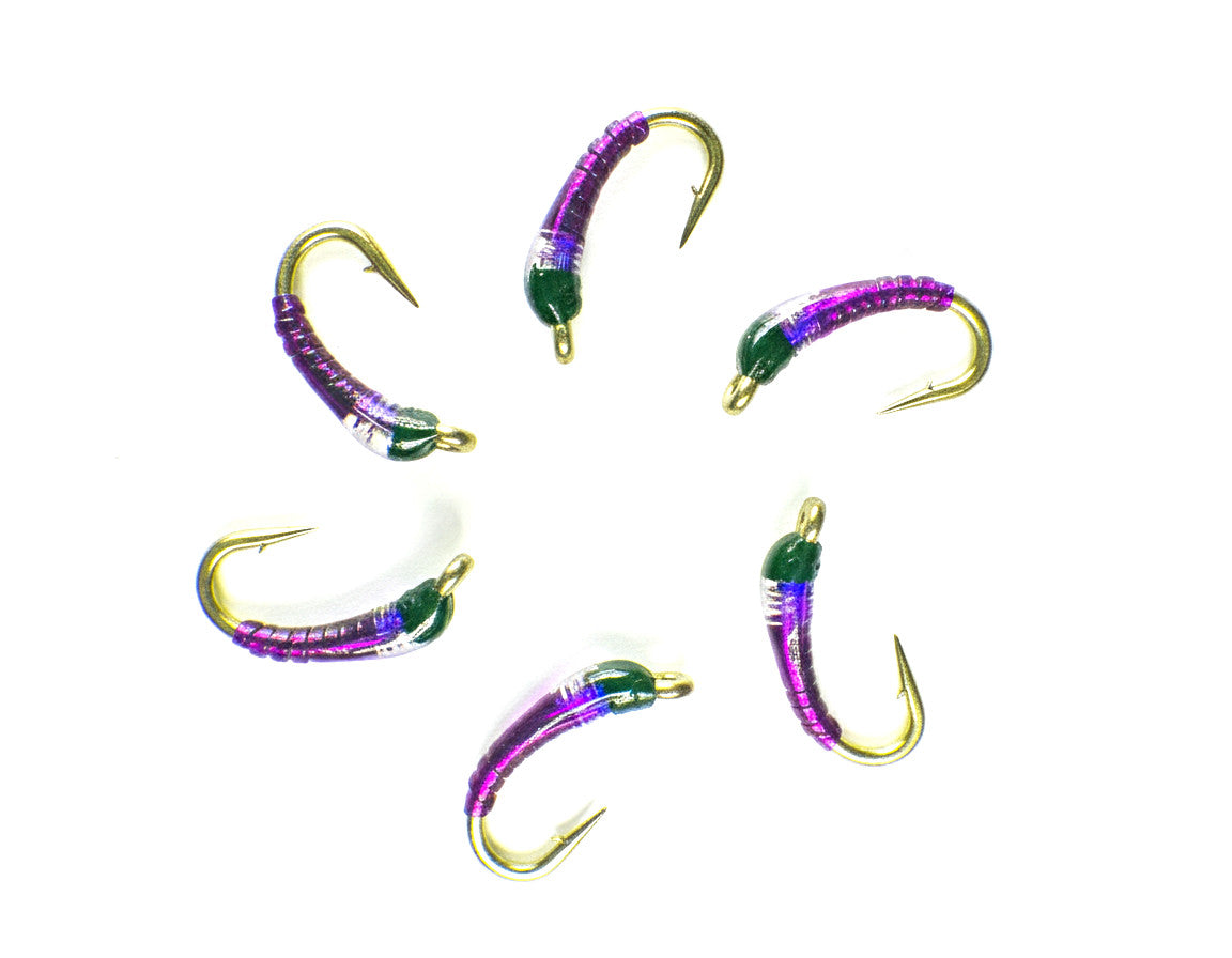 Premium Trout Fly Fishing Flies - UV Purple Nymphs with Guide Ties