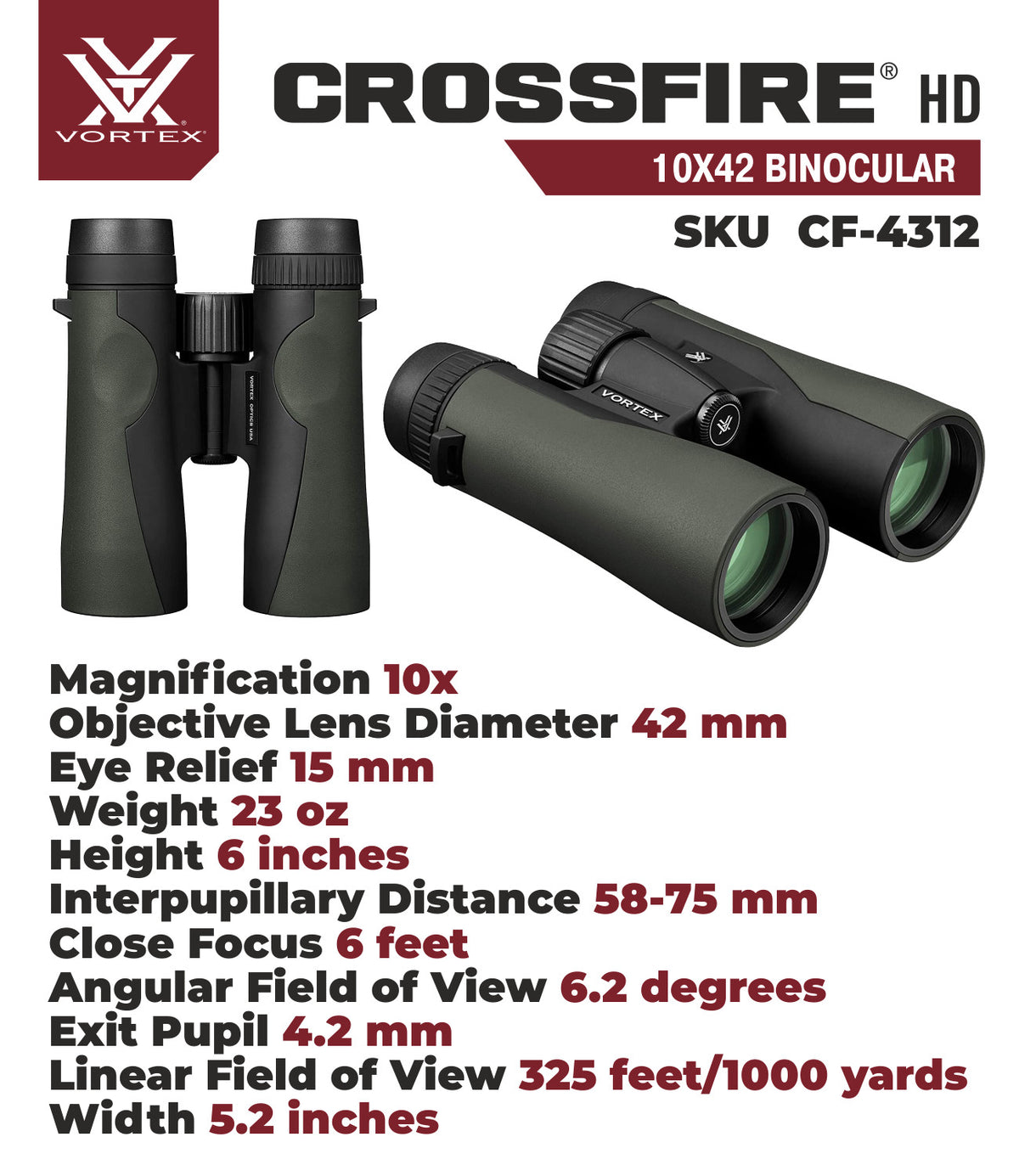Binoculars 10x42 HD Waterproof Green Binoculars with Free Hat Bundle
