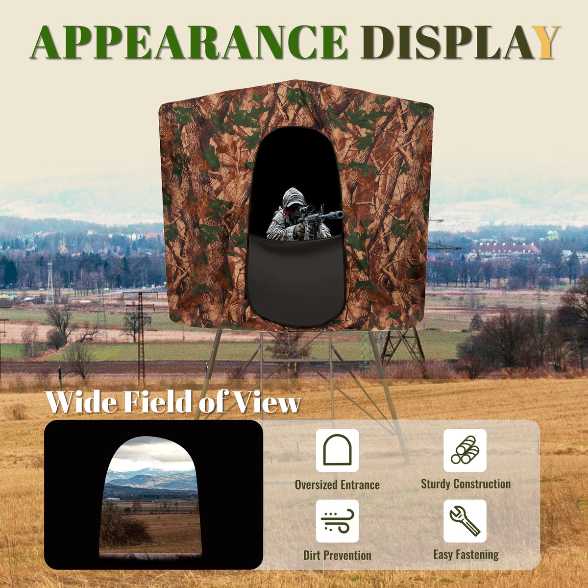 7ft Tall Steel & Cloth Hunting Blind Cover for 2-Person Camouflage